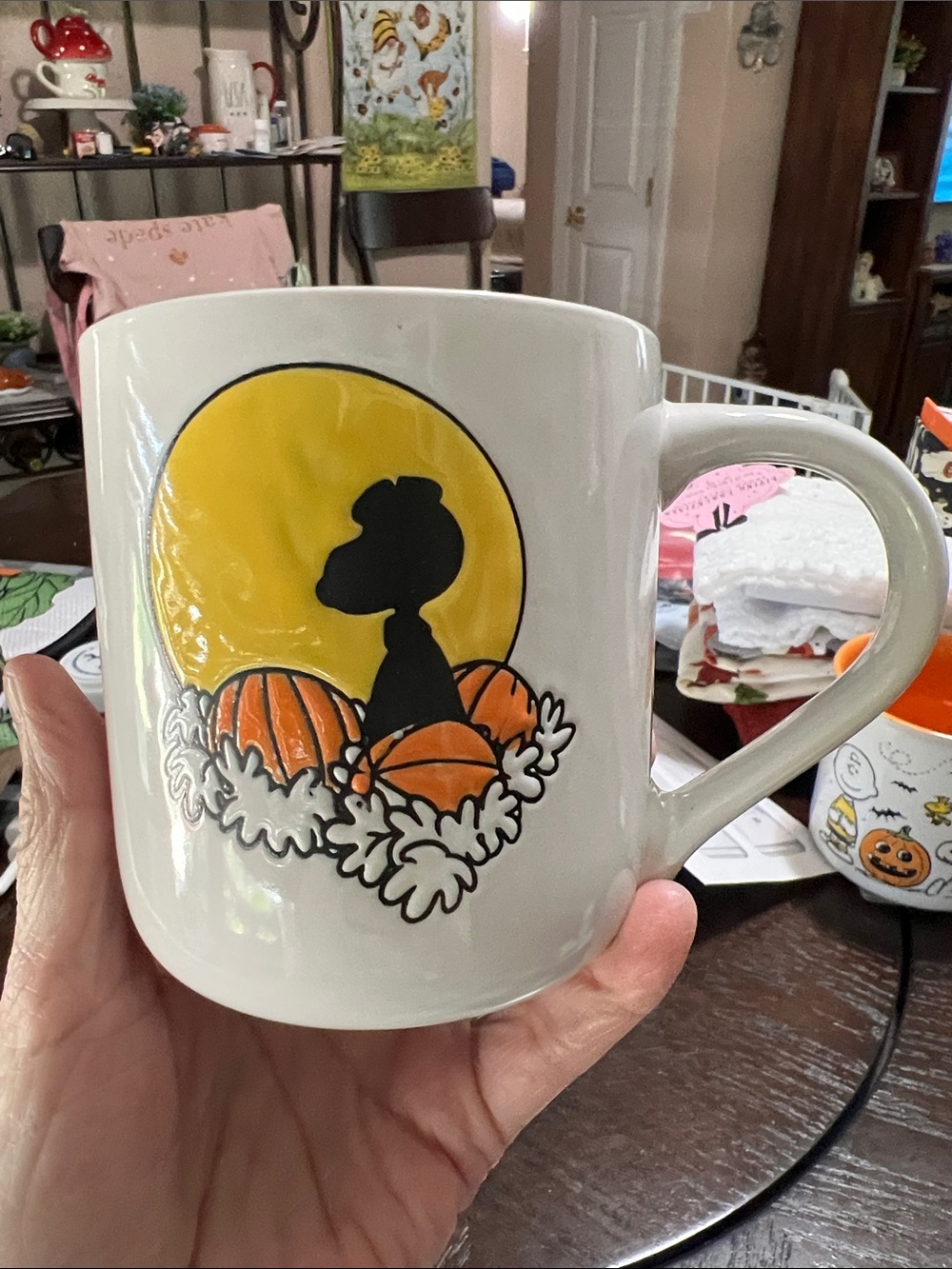 New Peanuts White  Mug with Black Snoopy Silhouette and Orange Pumpkins